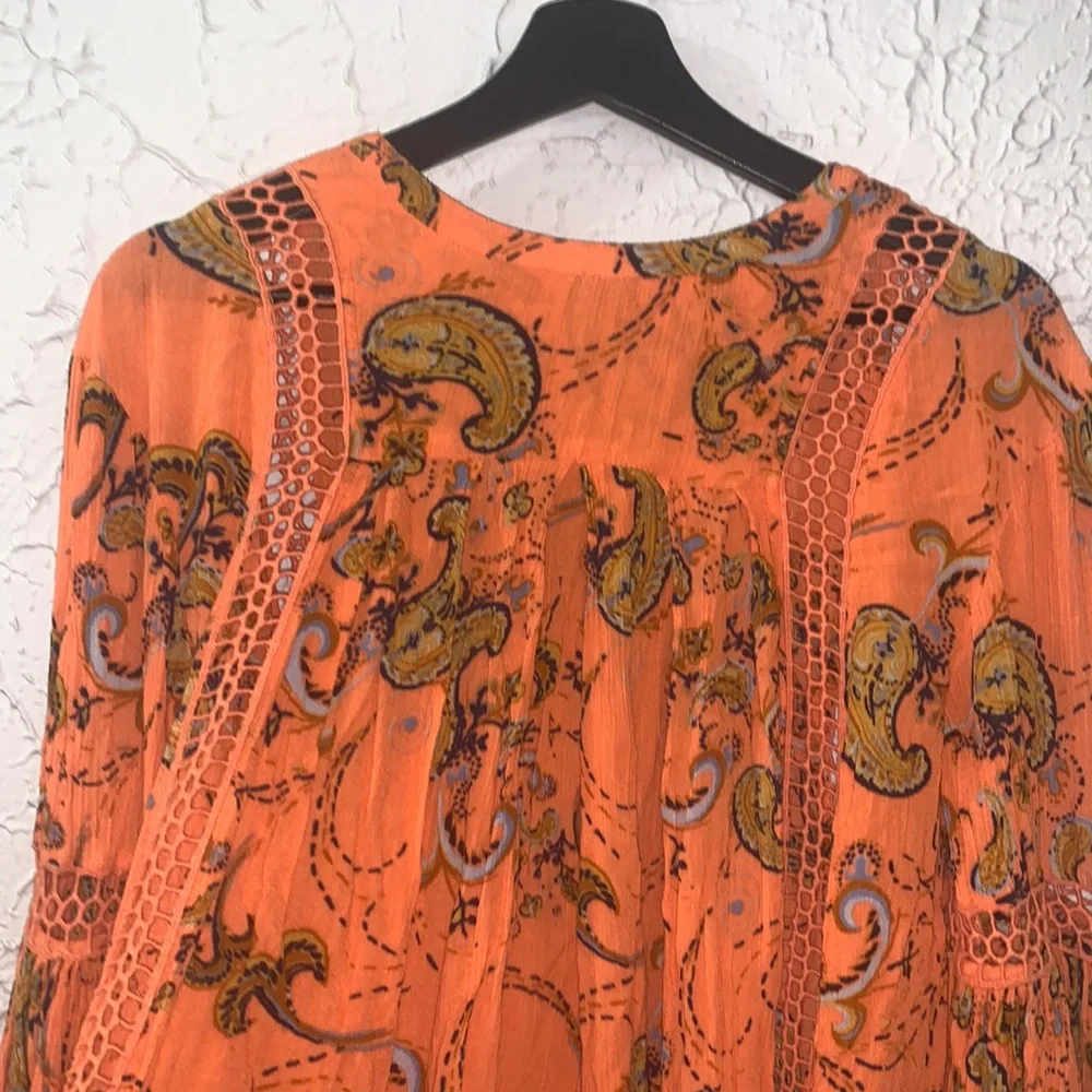 Free People *Flaw Tunic Mini Just The Two Of Us Paisley Orange XS Boho Whimsical